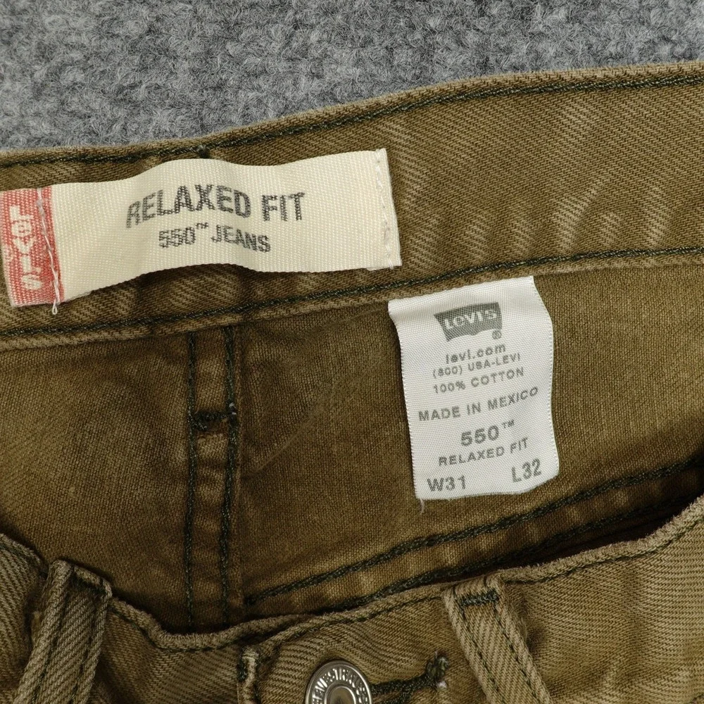 Levi's 550 Jeans Mens 31x32 Olive Brown Relaxed Fit‎ Tapered Leg Denim Cotton